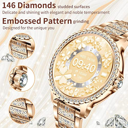 Smart Watches for Women Diamonds (Answer/Make Call),1.32''Touchscreen,Android Smart Watch with Heart Rate/Sleep Monitor,Smart Watch for Women Compatible with AI Voice,3 Bling Straps