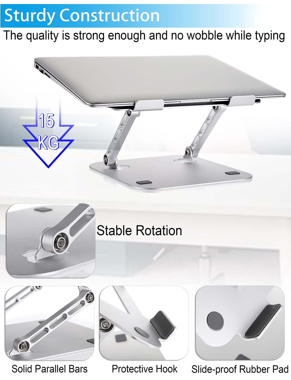 Usoun Laptop Stand, Laptop Holder, Multi-Angle Stand with Heat-Vent, Adjustable Notebook Stand for Computer up to 17 inches