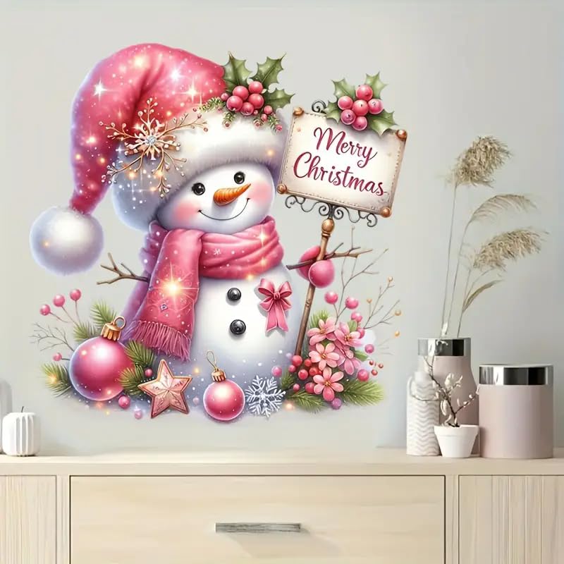 Adorable Snowman Christmas Toilet Cover Sticker Decals,Fish Bird Flower Leaf Waterproof Toilet Lid Tank Seat Decals Cistern Self-Adhesive Bathroom