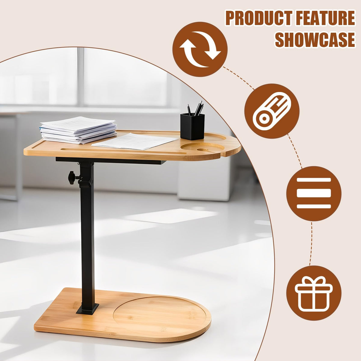 YASHIIN Adjustable 360 Degree Rotating Sofa Tray Table, with Phone and Tablet Slot, for Couch Bedside Suitable for Living Room for Adults and Kids