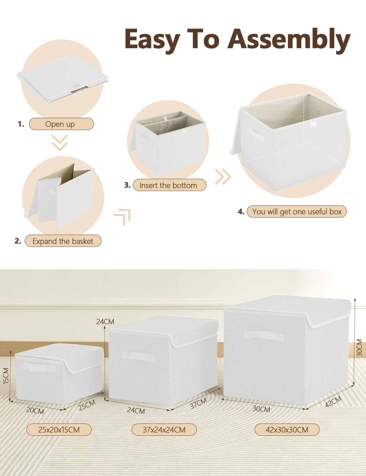 Bagnizer Medium Collapsible Storage Baskets Foldable with Lids 3PCS