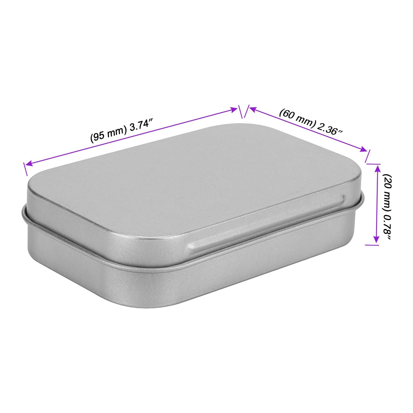 JOIKIT 20Pcs Rectangular Metal Empty Hinged Tins, 9.5 x 6 x 2cm Silver Mini Tin Box, Metal Storage Tin