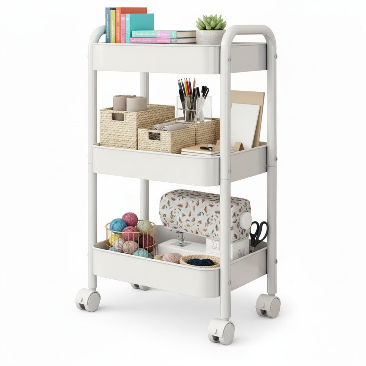 Nikphobos 3 Tier Storage Trolley, Metal Trolley Rolling Utility Cart on Wheels with Hooks, Multi-Purpose Organizer for Kitchen Bathroom Bedroom Office