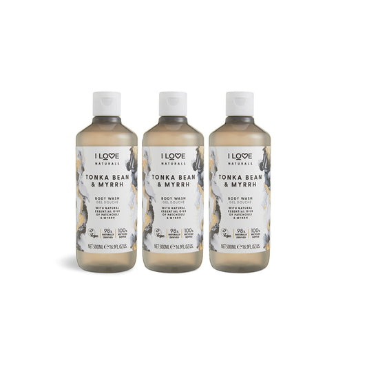 I LOVE Naturals Tonka Bean & Myrrh Nourishing Body Wash - Patchouli & Myrrh Oils, Gentle Cleanser with Essential Oils, Vegan, Moisturising & Scented