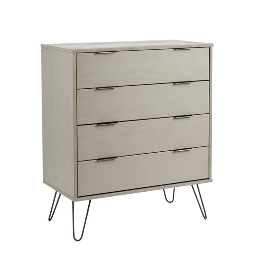 Home Source Acadia Chest of Drawers Cabinet Organiser Industrial Wooden Bedroom Storage Unit, Grey, 4 Drawer