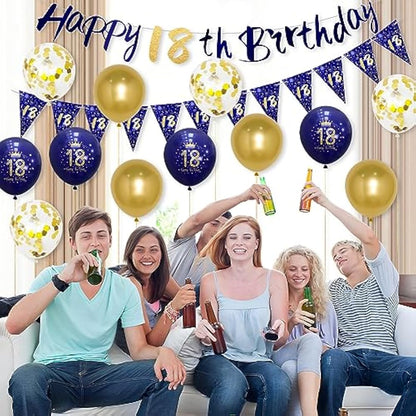 Boys 18th Birthday Decorations Navy Blue Gold 18th Birthday Party Decorations Boys Banner Bunting Kit by Wonsta