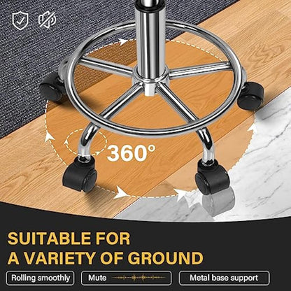 WKWKER PU Leather Round Rolling Stool Swivel Height Adjustment Home Office Drafting Lab Kitchen Massage with wheels Office Chair (black)