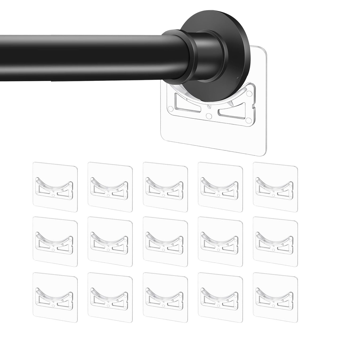 12PCS Adhesive Shower Curtain Rod Holder for Bathroom Walls, Self Adhesive Rod Holder for Shower Poles Extendable No Drill