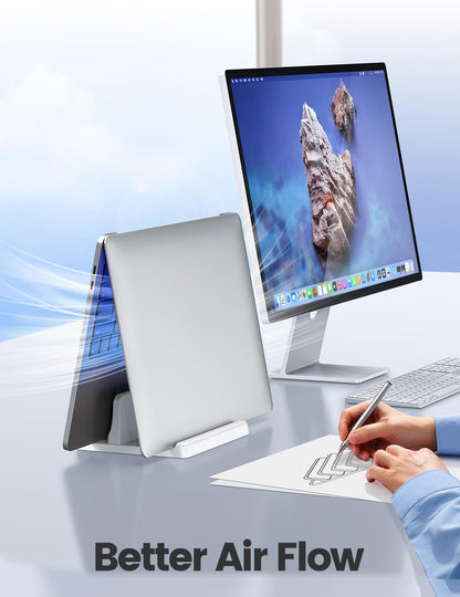 Vaydeer Vertical Laptop Stand Holder Plastic Adjustable Dock for MacBook Pro, Air, HP, Dell, Microsoft Surface, Lenovo, Up to 17.3 Inches White