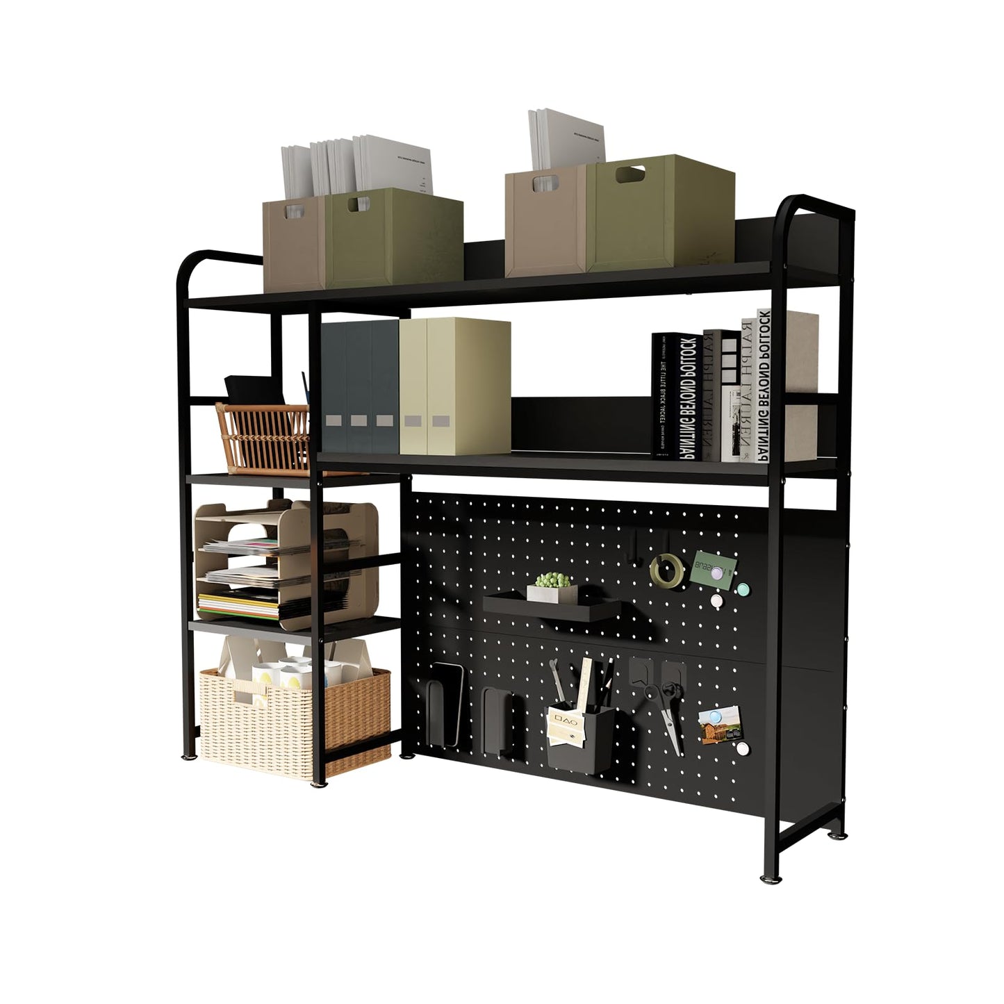 Boltmol 2-Tier Desk Shelf with storage rack,Black 110CM, Desktop Organizer With Pegboard, Countertop Storage Bookcase For Home, Office Or Dorm