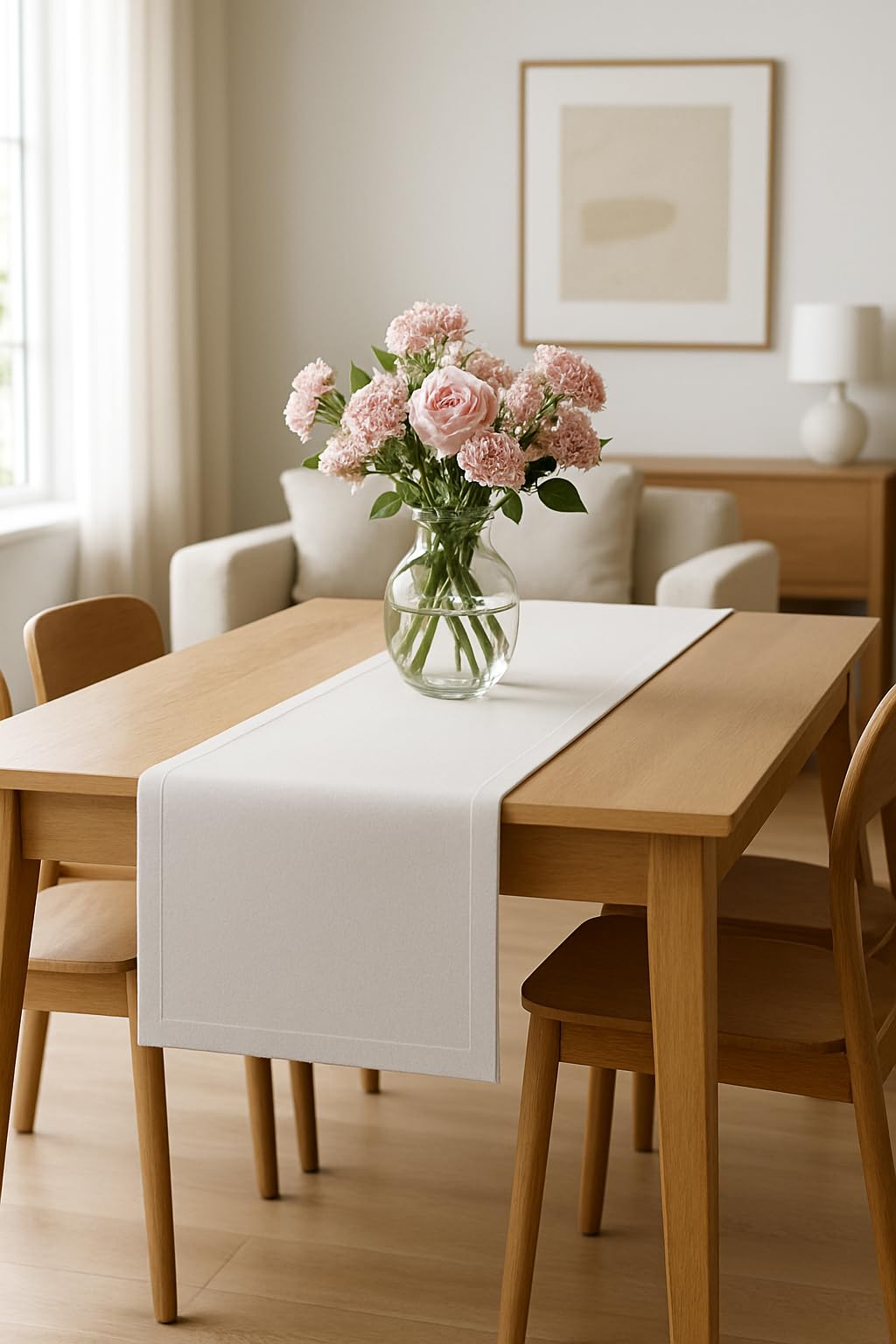 Table Runner Made of Minimate Fabric Modern, Smooth, Wide Hem, Non-Iron, Durable, Washable at 60°C, Can be Tumble Dried, Kitchen and Living Room