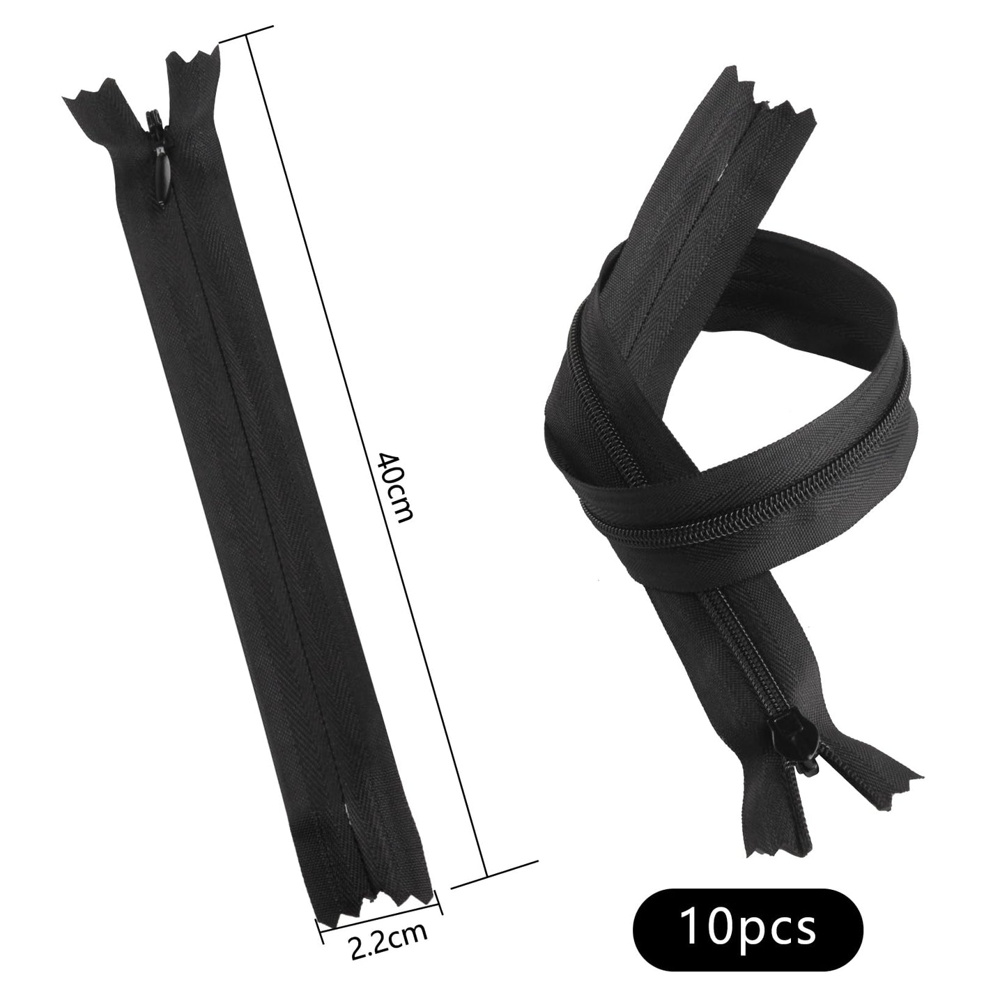10 Pcs Invisible Zips for Sewing, 40 cm/16 Inch Black Zips, #3 Concealed