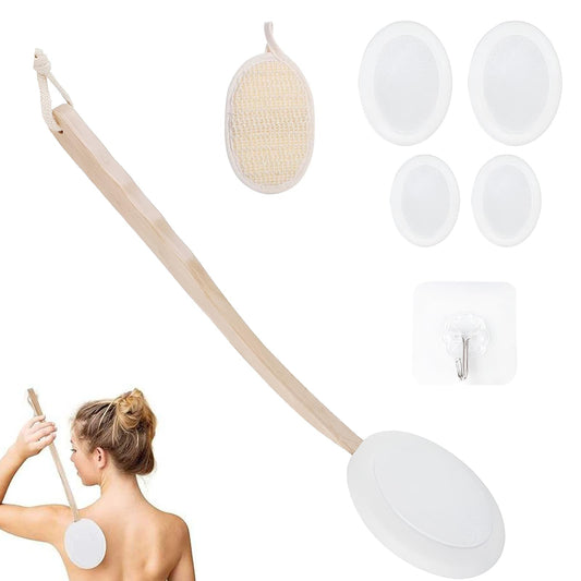 Lotion Applicator for Back, Wood Handle Long-Handled Back Sunscreen Applicator Applying Medicine, Back Moisturizing Lotion Applicator with Replaceable