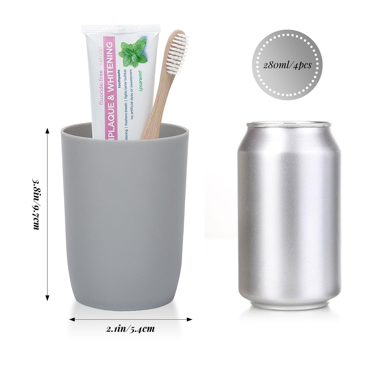 AstraLoom 280ml × 4 Toothbrush Cups Set, Stackable Portable Plastic Drinking Cup, Mouthwash Cup, Suitable for Bathroom/Kitchen/Picnic/Travel (Grey)