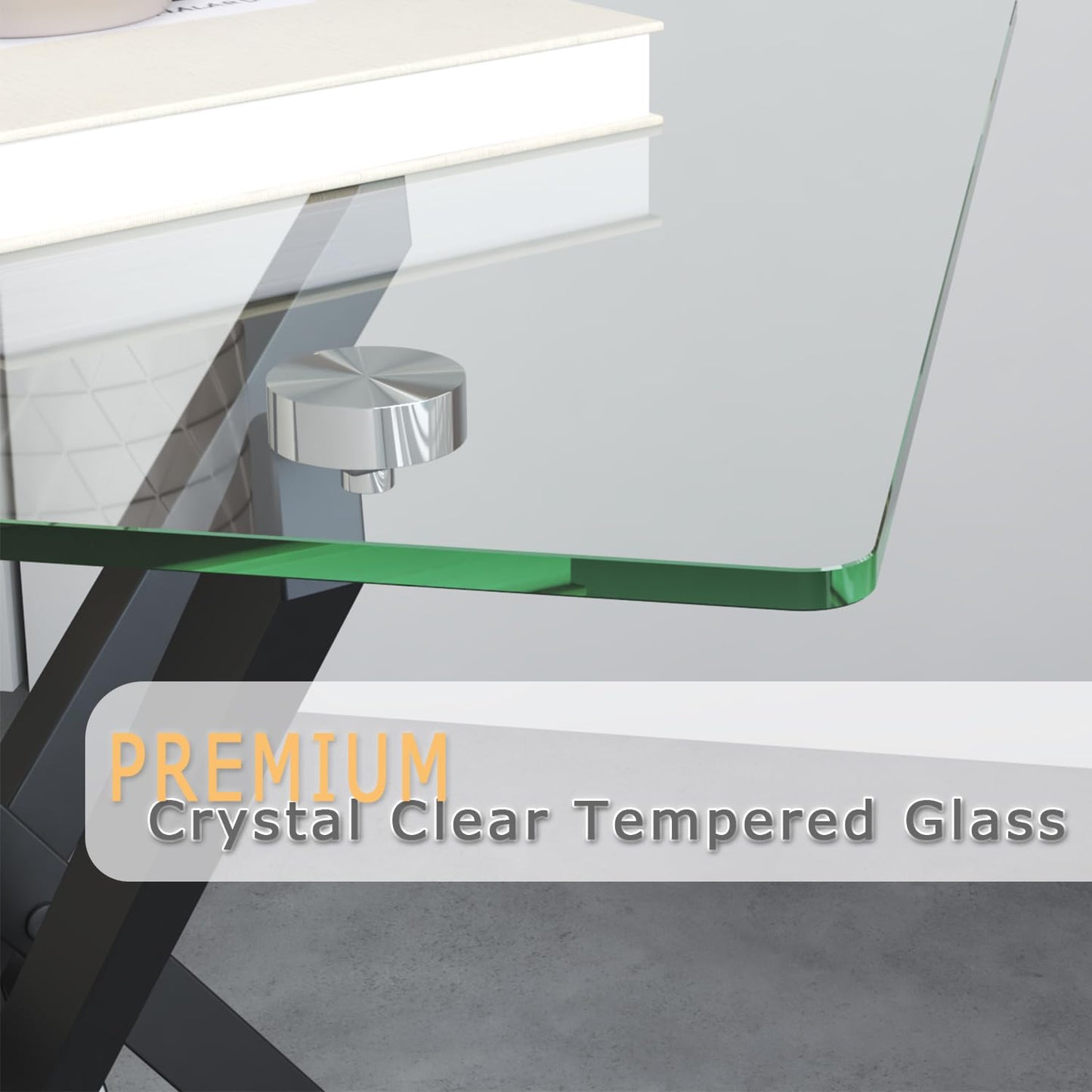 GOLDFAN Glass Side Table High Gloss Small Square End Table with Tempered Glass Top and Metal Tubular Legs, Modern Table for Office and Small Space