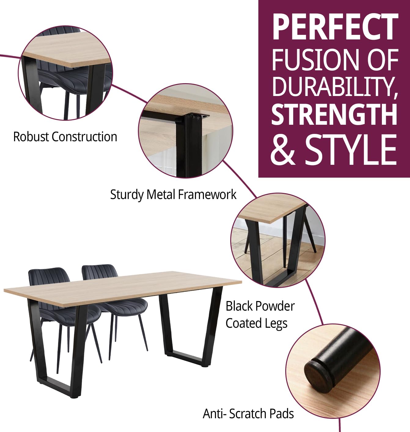 Hallowood Furniture Dudley Industrial Dining Table and Chairs Set 4, 180cm