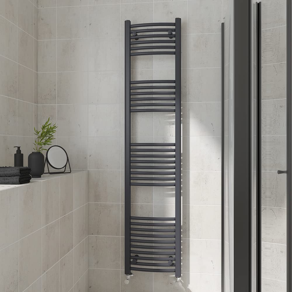 Warmehaus Curved Heated Towel Rail Anthracite Radiator 1800x400mm