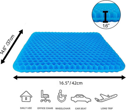 Spring.Rd 1.4"4CM Thick Gel Seat Cushion, Double Large Breathable Honeycomb Design Cool Gel Cushion with Washable Seat Cover for Office Chair Car