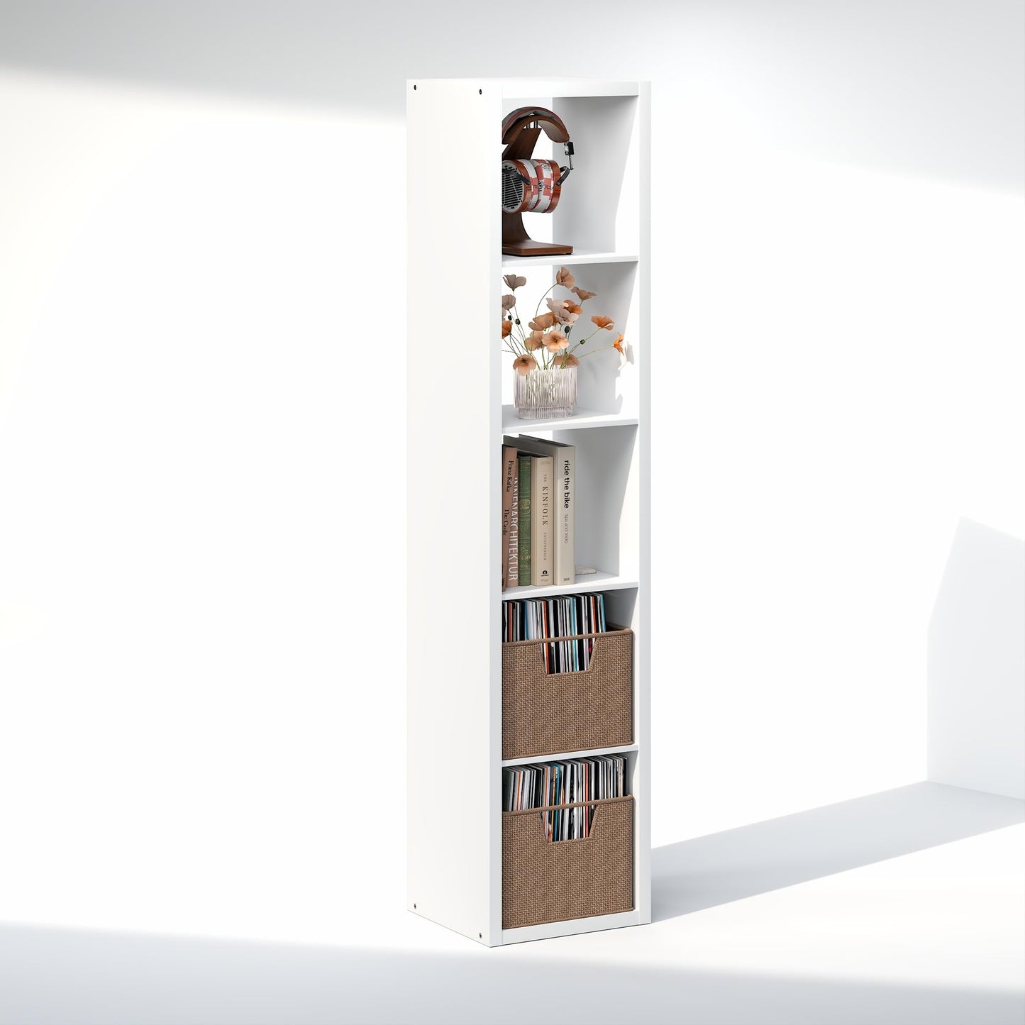 Furinno CUBICLE Record Player Stand with Vinyl Storage, 5-Cube 1.2 Extra Thick Vinyl Record Storage