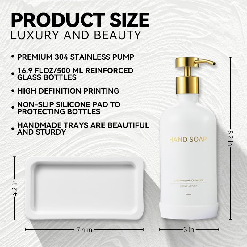 Janxin 2pcs 500ml Glass Bottles, Washing Liquid Dispenser, Shampoo and Conditioner Bottles, Soap Dispensers