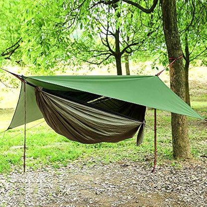 Portable Camping Hammock Set,Single Double Hammock,Mosquito net,rain Shade Tent,high Strength Parachute Fabric Hanging Bed. Suitable for Outdoor,Hiking,Camping, Travel Army Green