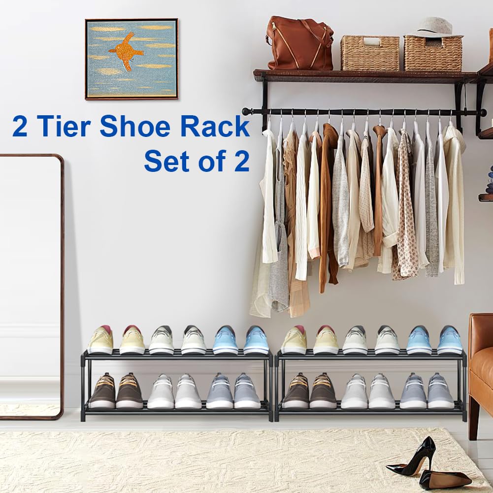 2-Tier Shoe Rack Small, Shoe Storage Organiser Set of 2, Durable Shoes Self