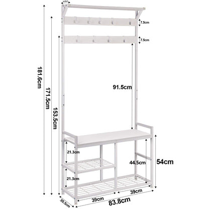 Industrial Coat Rack Freestanding Hall Tree 33"x12"x71.5" White