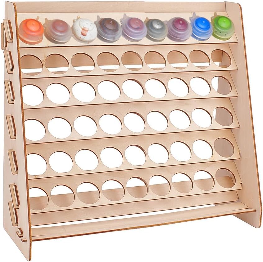 PH PandaHall Wooden Paint Organizer, 54 Holes Paint Rack Stand Craft Painting Storage Pigment Ink Bottle Paints Holder for Art Craft School Supplies