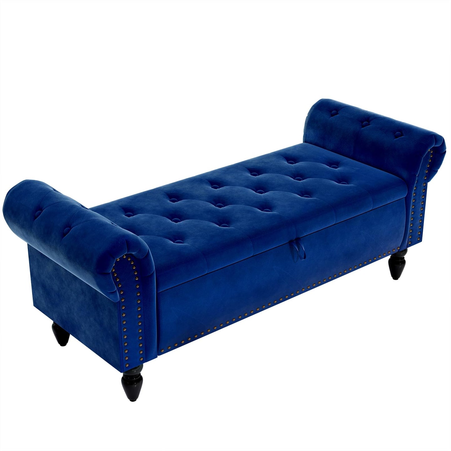 Clevich Ottoman Storage Bench, Velvet End of Bed Storage Box with Lid, Sturdy Wood Legs Footrest, 168KG Load Capacity