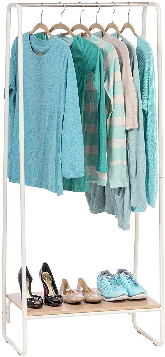 Iris Ohyama, Bedroom Storage, Large Metal Clothes Rack, Wardrobe with Shelf, Coat Rack, 1 Level, White, Dressing, Clothes & Shoes, Entrance