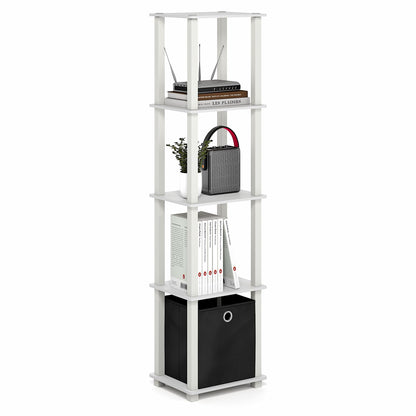 Furinno TURN-N-TUBE Book Shelf, 5-Tier Square Open Frame Display Shelf, Corner Storage Shelves with Storage Bin, Shelving Unit, for Organization
