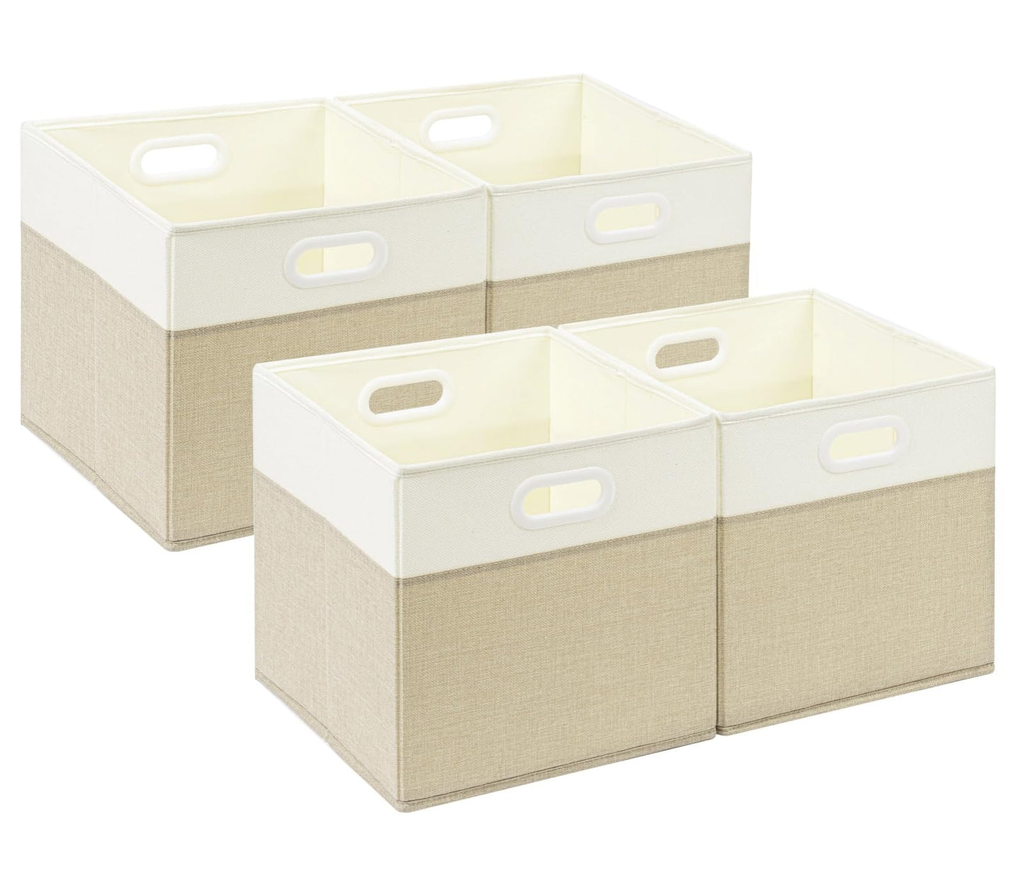 SOCOHOME Fabric Storage Boxes,33x33x33cm Storage Cube, Foldable Storage Baskets for Shelf Nursery Closet(Light Khaki/Cream White, 4 Pack)