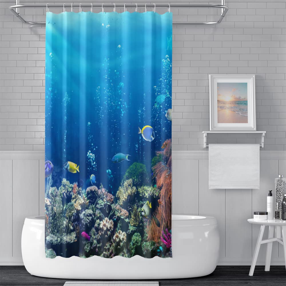 SDOTPMT 180x180cm Ocean Tropical Fish Shower Curtain Underwater Sea Animal Coral Reef Bath Curtain Summer Blue Ocean Bathtub Curtain for Kids