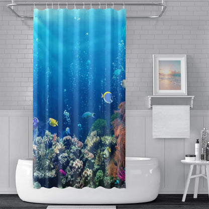 SDOTPMT 140x183cm Ocean Tropical Fish Shower Curtain Underwater Sea Animal Coral Reef Bath Curtain Summer Blue Ocean Bathtub Curtain for Kids