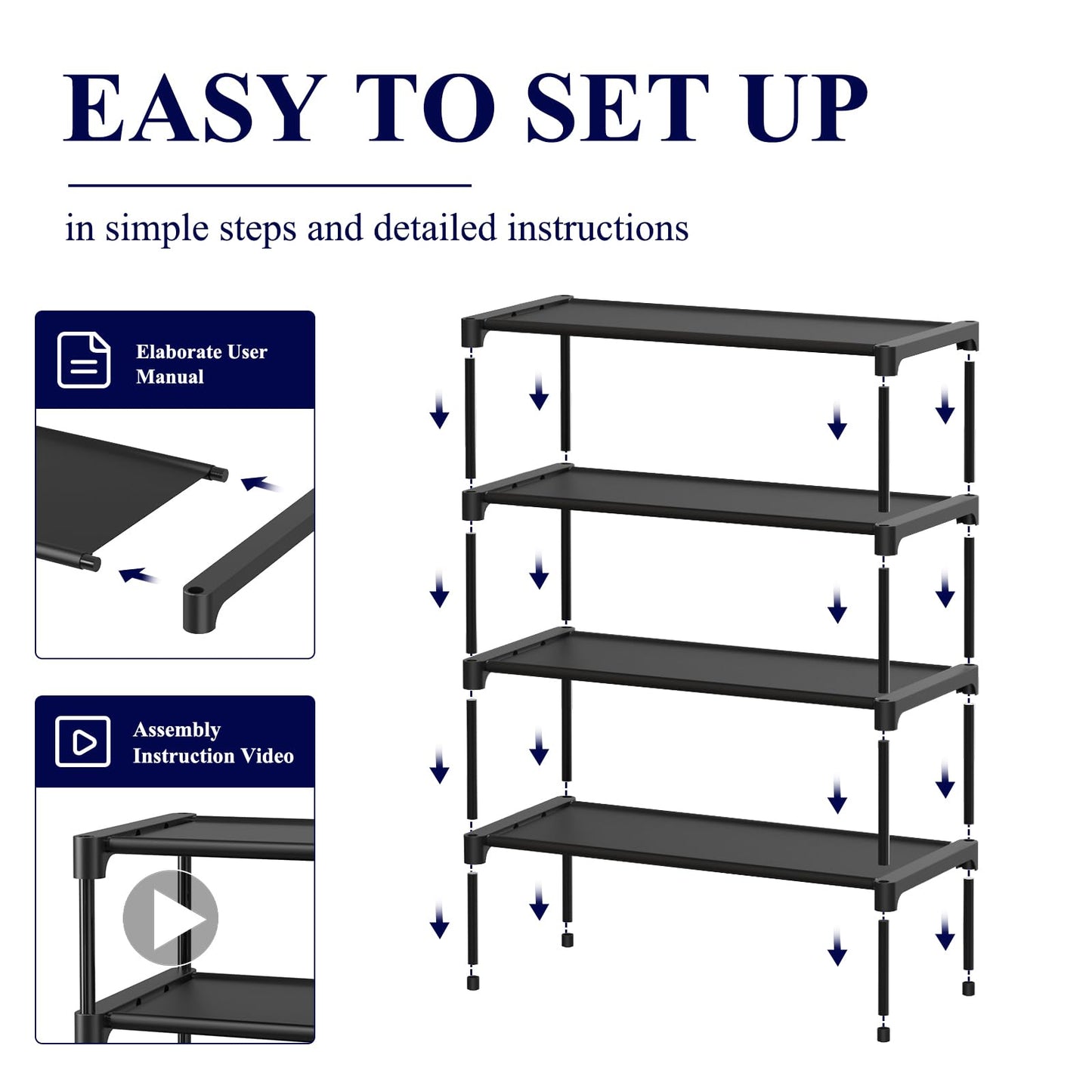 Kitsure Premium Non-Woven Shoe Rack Shelf, 70 x 30 x 62 cm, Black