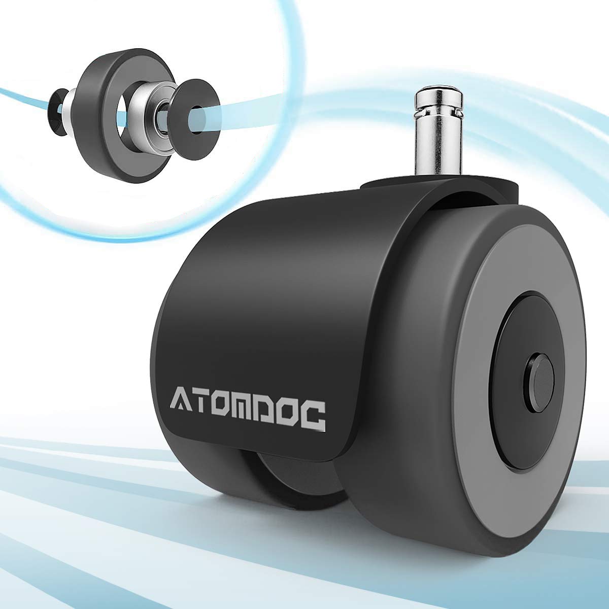 2 Inch Office Chair Replacement Wheels by ATOMDOC, Newly Revolutionary Quadruple Ball Bearing Design，Heavy Duty & Safe Protection for All Floors