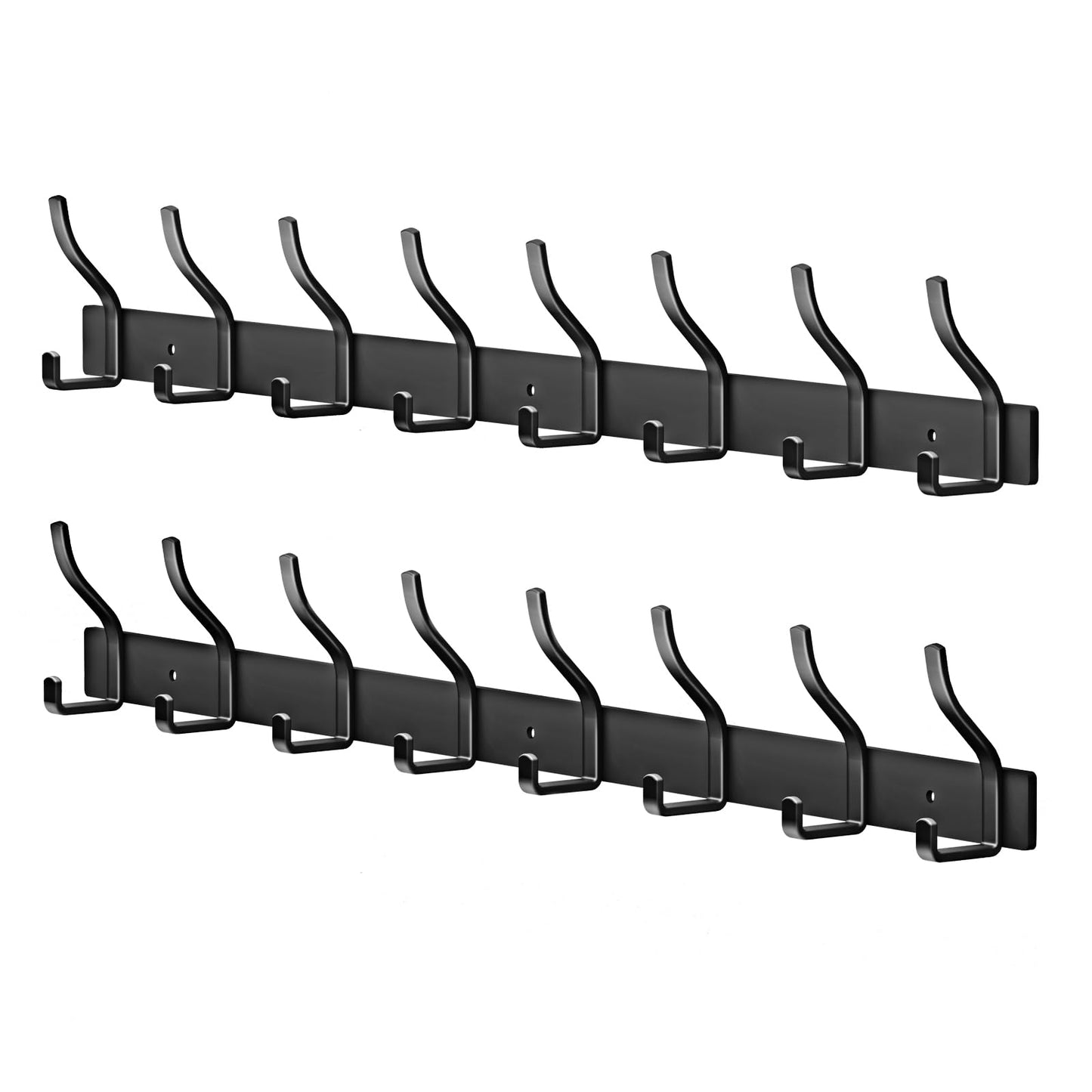 MEIJO Coat Hooks Wall Mounted Stainless Steel, Black Coat Rack Wall Mounted with 8 Hooks Heavy Duty Coat Hooks for Door, Bathroom, Bedroom, Kitchen