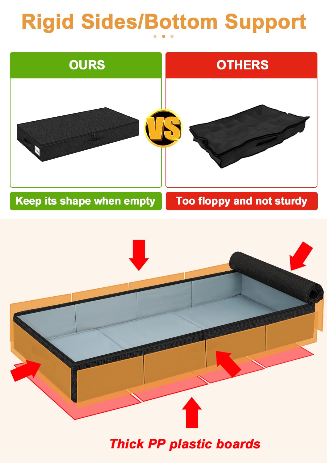 Huquter 40L 12cm Shallow Under Bed Storage Boxes with Lids, 2 Pack, Black