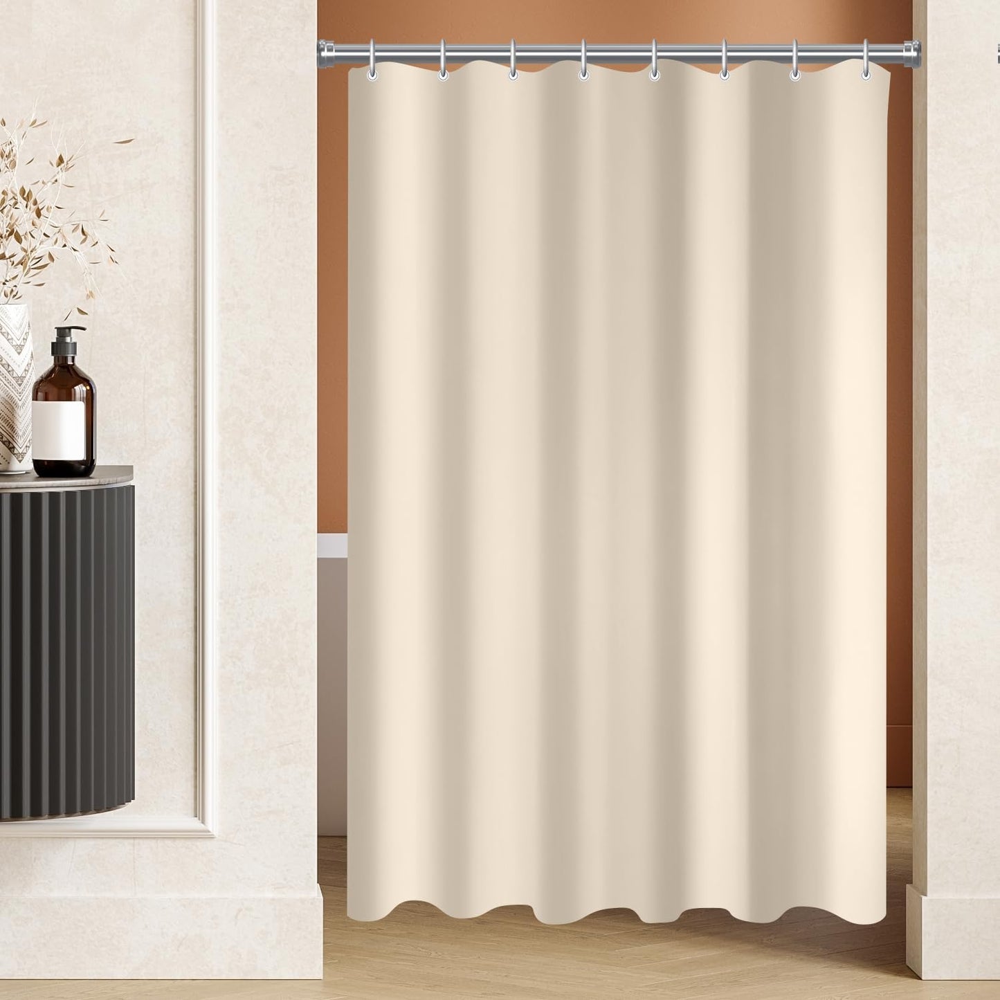 Lerores Shower Curtain, 100 x 170 cm, Beige, Weighted Hem, Anti-Mould Textile, Water-Repellent, Washable Polyester Fabric Bath Curtains for Bathroom,