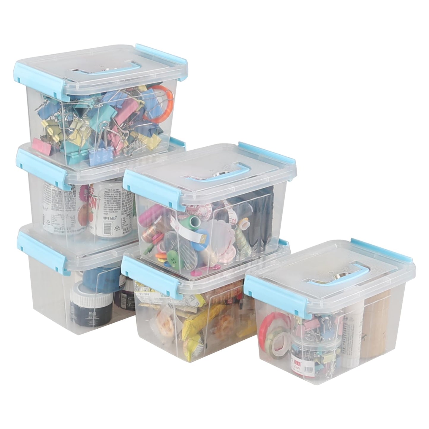 Jandson 3L Small Plastic Lidded Storage Box with Carry Handle, 6 Packs