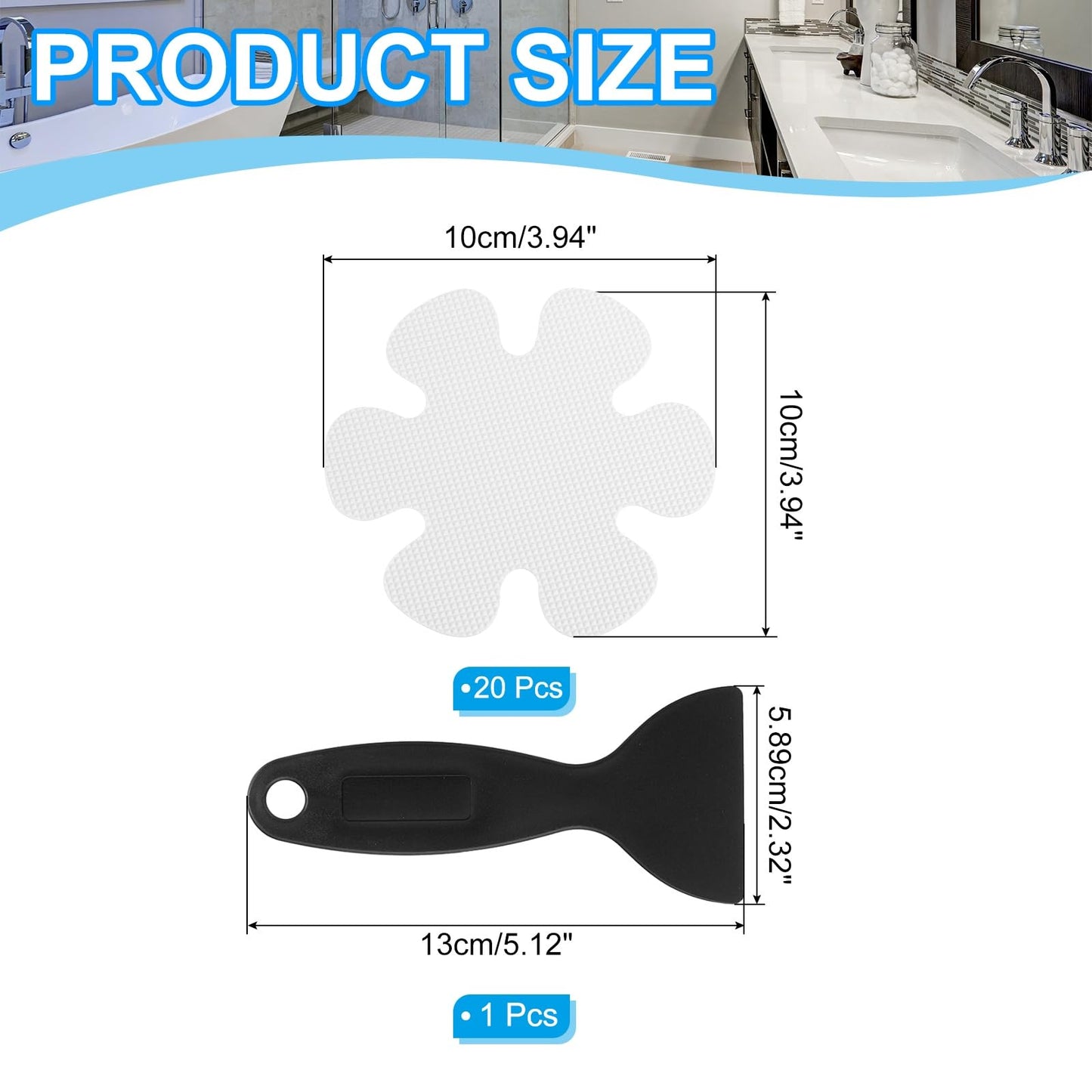 PATIKIL Bathtub Non Slip Stickers 3.9 x 3.9 Inch, 20 Pack Flower Safety Shower Floor Anti Slip Stickers with Adhesive Decals Scraper for Bath Tub