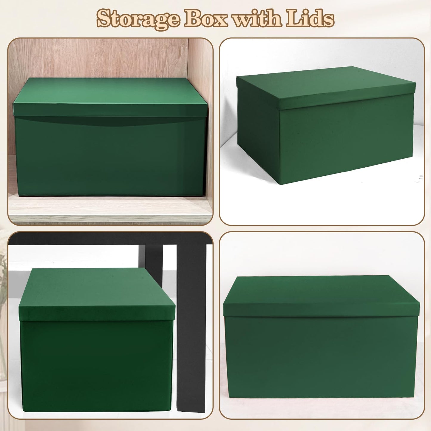 KISPATTI Storage Box, Green Storage Boxes with Lids 38 x 28 x 19 cm Large Storage Box with Ribbon Cardboard Storage Boxes for Home Bedroom Living