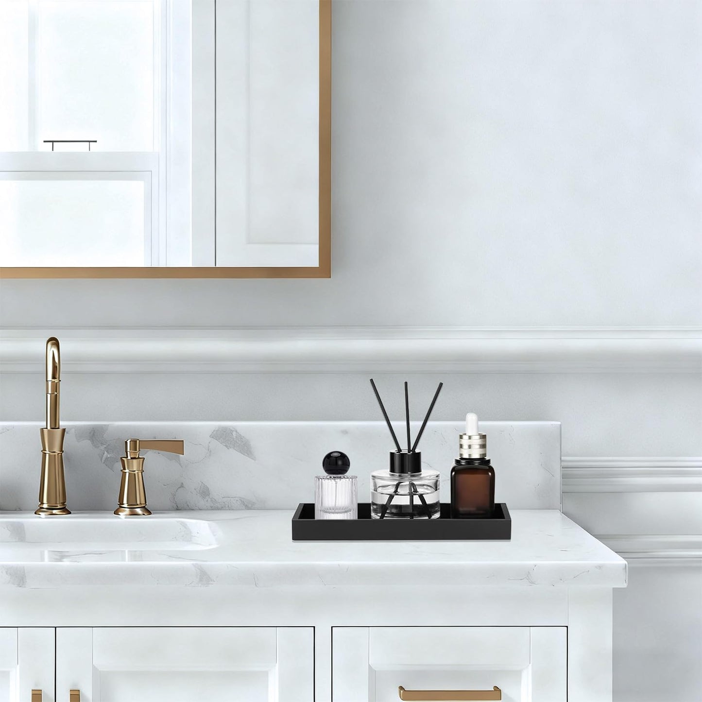 XIATIAN Bathroom Tray, 2 Pcs Bathroom Vanity Tray (Black, 20x10x2 cm)