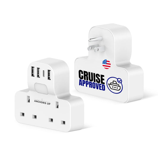 Cruise Approved 7-in-1 Travel Adapter ? Non Surge for Cruise Ships ? 4 USB Ports and Night Light ? Works on Marella, MSC, Carnival, Princess, NCL,