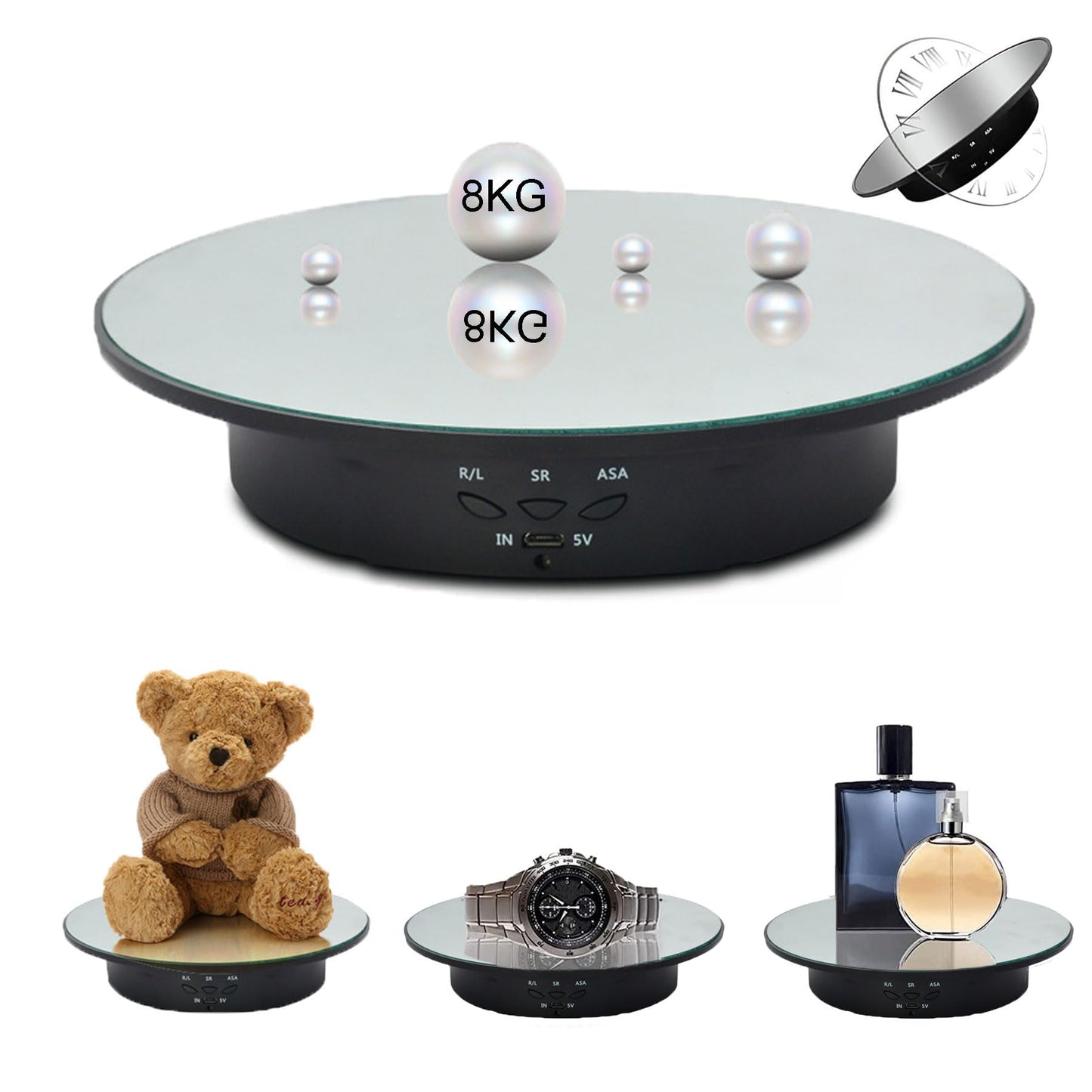 zalati Rotating Display Stand Motor-driven Turntable 360° Electric Show Pedestals with Mirror Coating for Action Figures, Photography