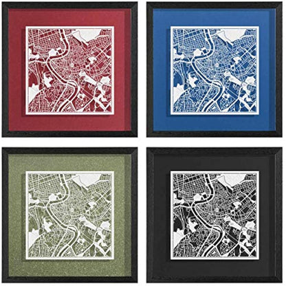 O3 DESIGN STUDIO Rome Paper Cut Map framed, White map, Black frame, 9x9 inches, Gift Boxed, 4 background color, self-changing, Paper Art