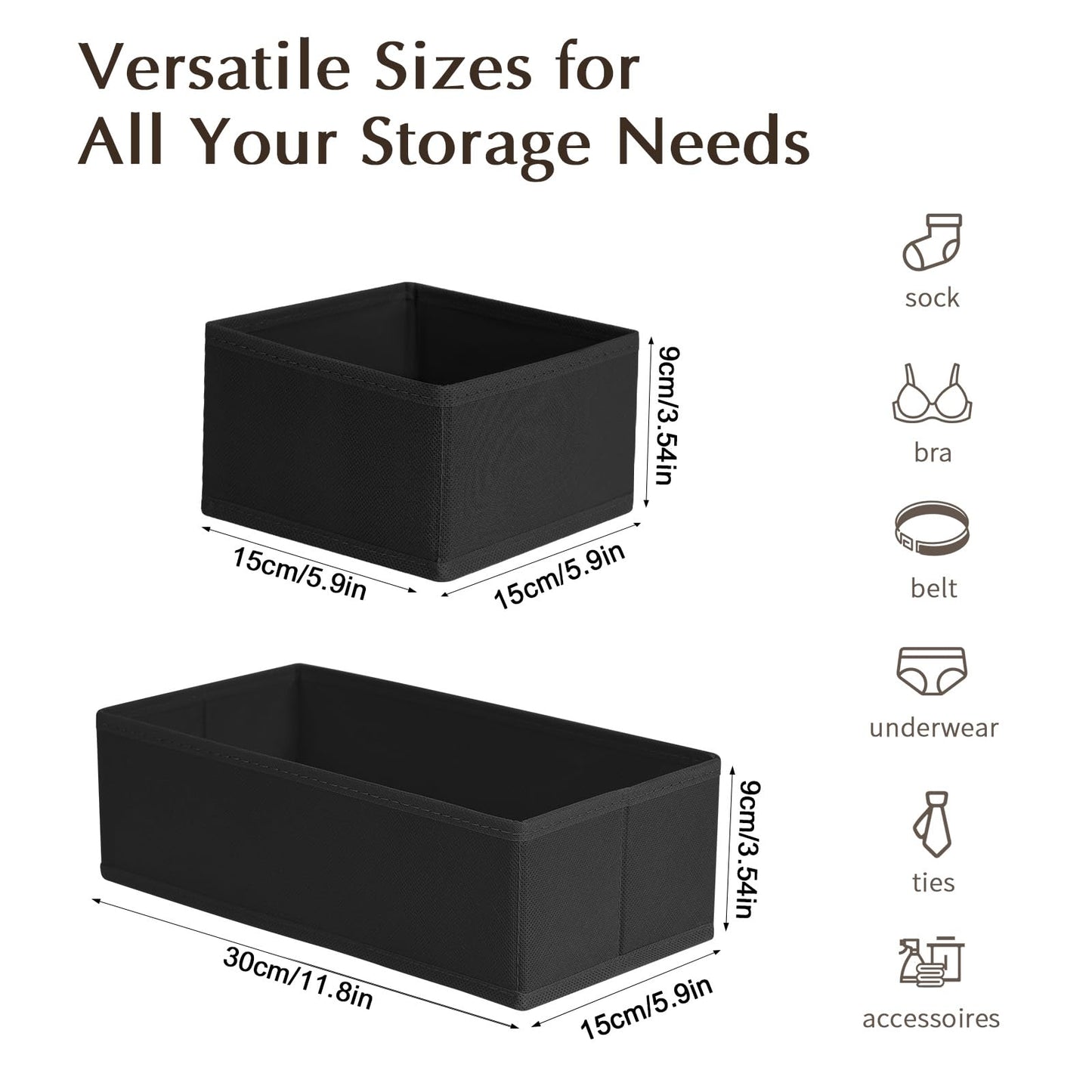 DIMJ 12 Pack Wardrobe Storage Organiser - Underwear Drawer Organiser, Black
