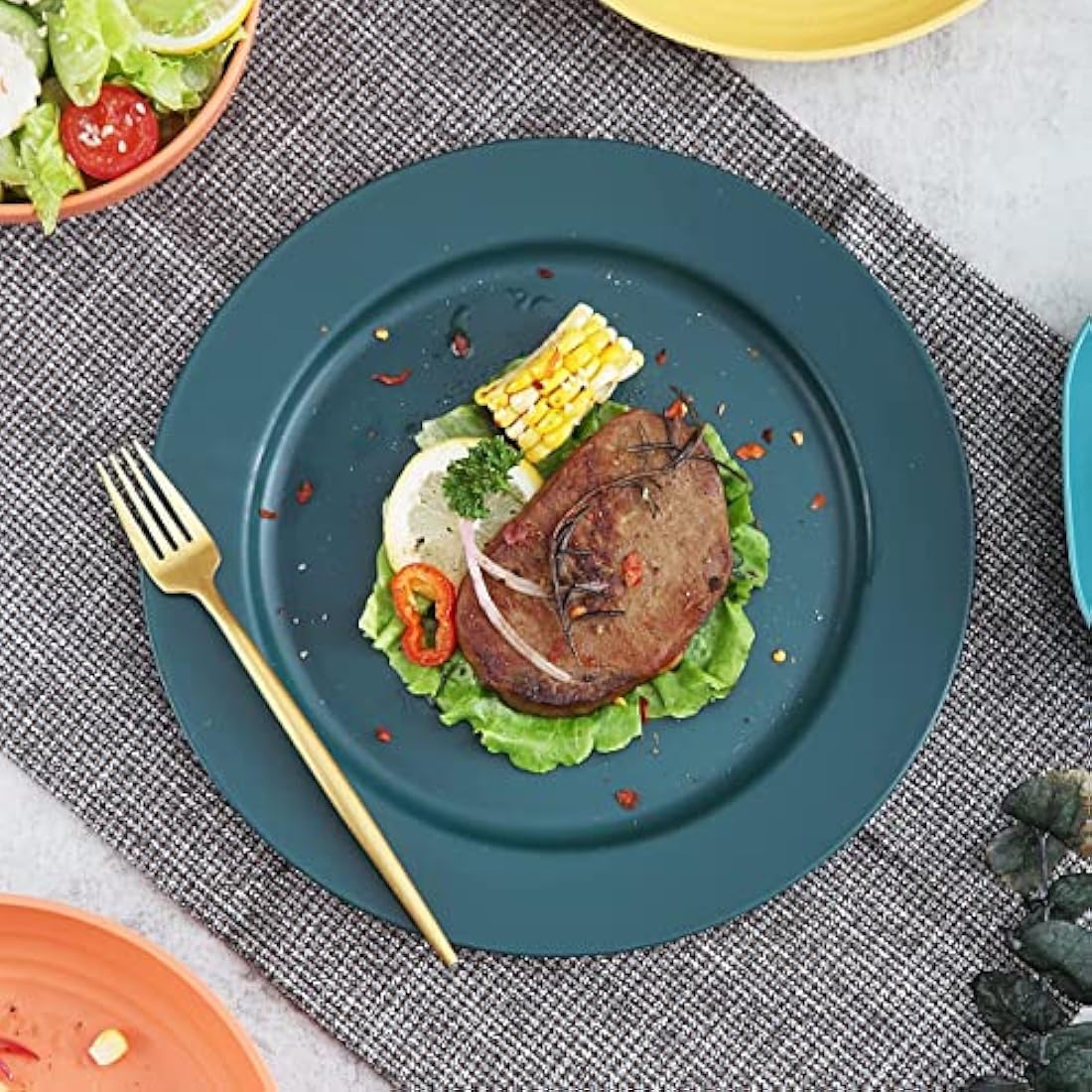 Kyraton Plastic Dinnerware Sets of 20 Pieces, Unbreakable and Reusable Light Weight Plates Mugs Bowls Dishes Easy to Carry and Clean Microwave Safe BPA Free Service for 4 Dishwasher Safe(Mutil Color)