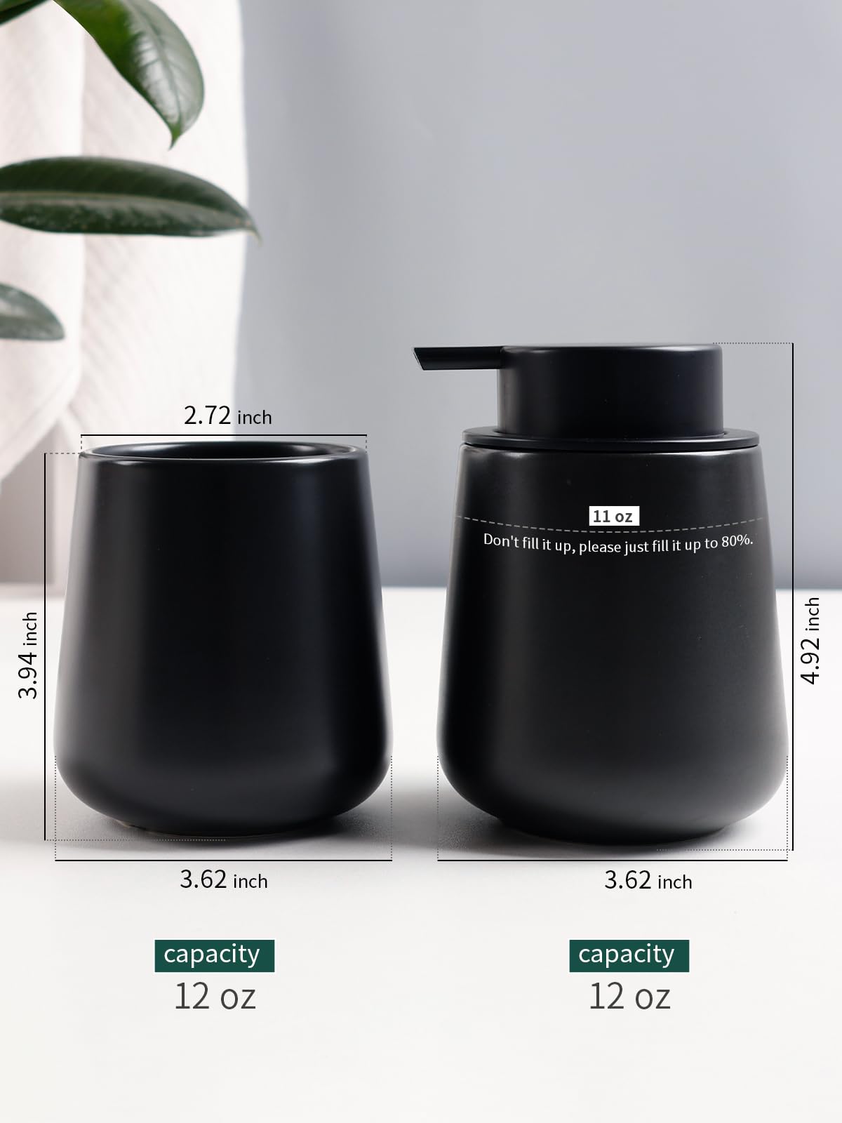 Bosilunlife Soap and Toothbrush Holder Set - Ceramic Bathroom Accessories Set Black Liquid Hand Soap Dispenser Set for Bathroom Toothbrush Holder and