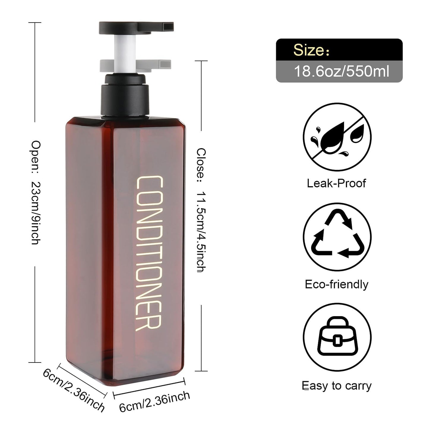 Hokretme Shampoo and Conditioner Dispenser 2 Pack 550ml Shower Soap Bottles Refillable Shampoo Pump Bottle Dispenser Plastic Empty Body Wash